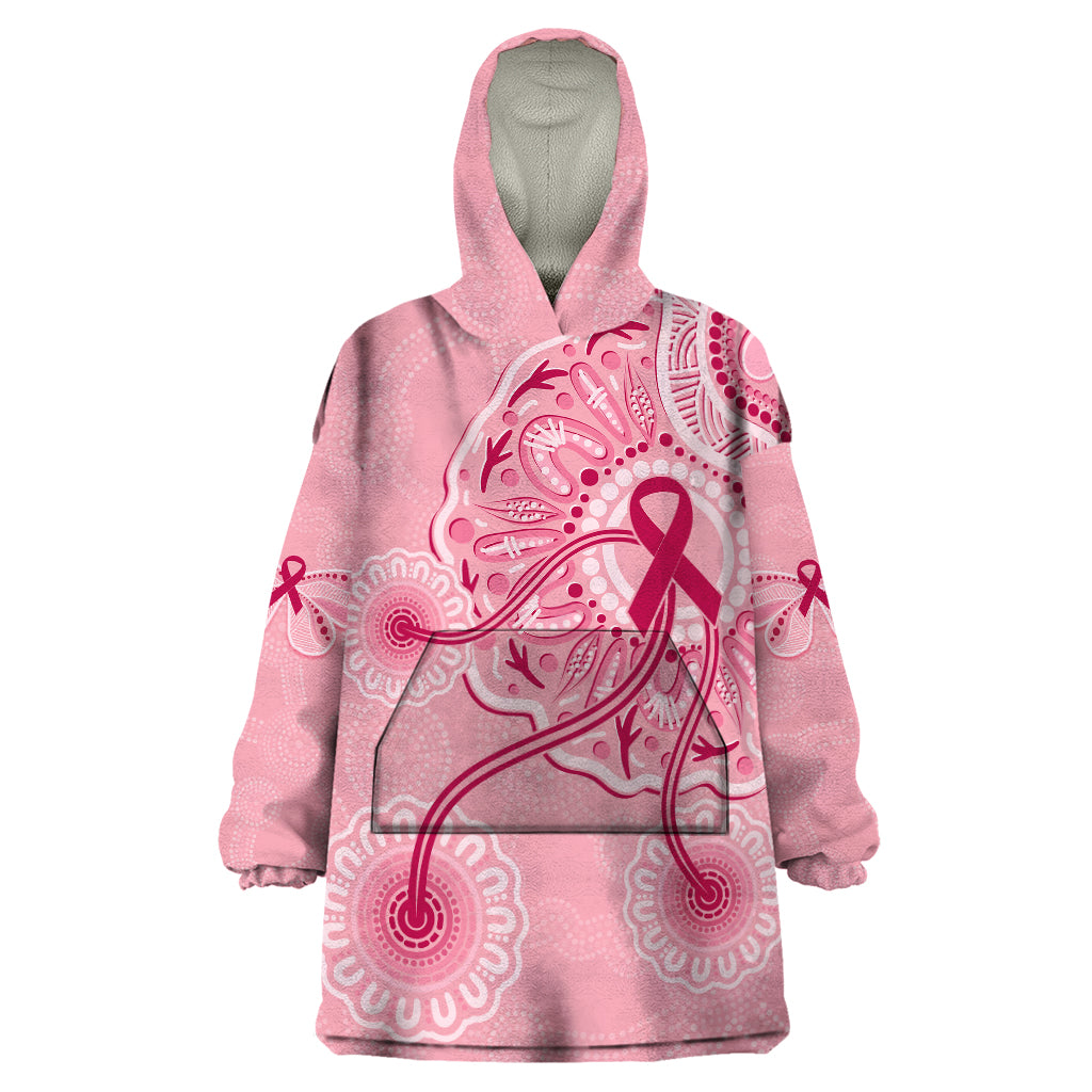 Australia Indigenous Wearable Blanket Hoodie Breast Cancer Ribbon Aboriginal Art - Pink - Vibe Hoodie Shop