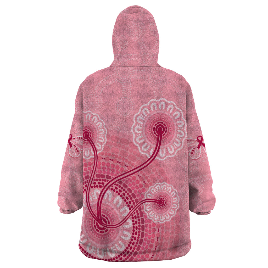 Australia Indigenous Wearable Blanket Hoodie Breast Cancer Ribbon Aboriginal Art - Pink - Vibe Hoodie Shop