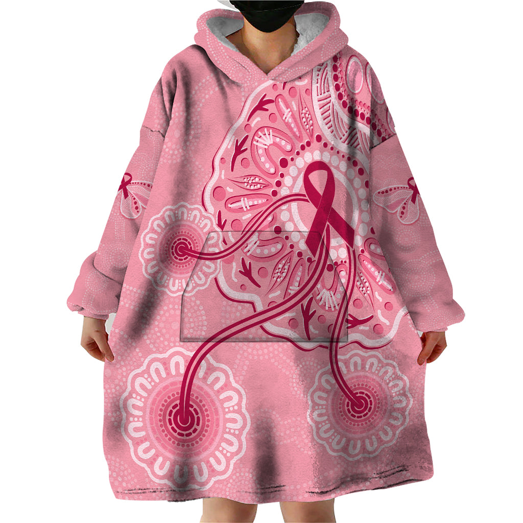 Australia Indigenous Wearable Blanket Hoodie Breast Cancer Ribbon Aboriginal Art - Pink - Vibe Hoodie Shop