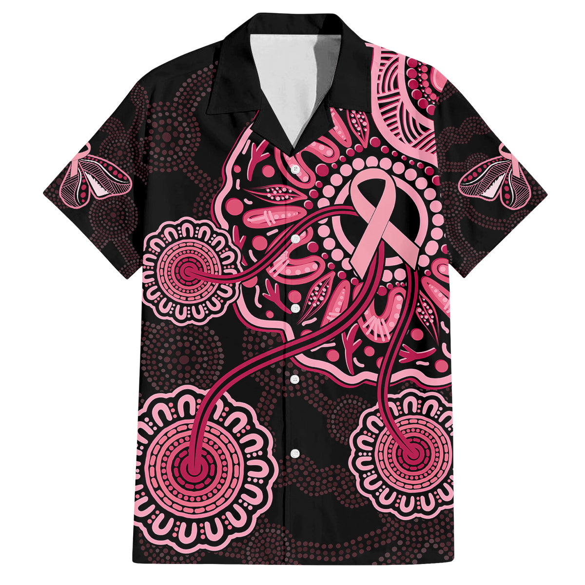 australia-indigenous-family-matching-long-sleeve-bodycon-dress-and-hawaiian-shirt-breast-cancer-ribbon-aboriginal-art-black