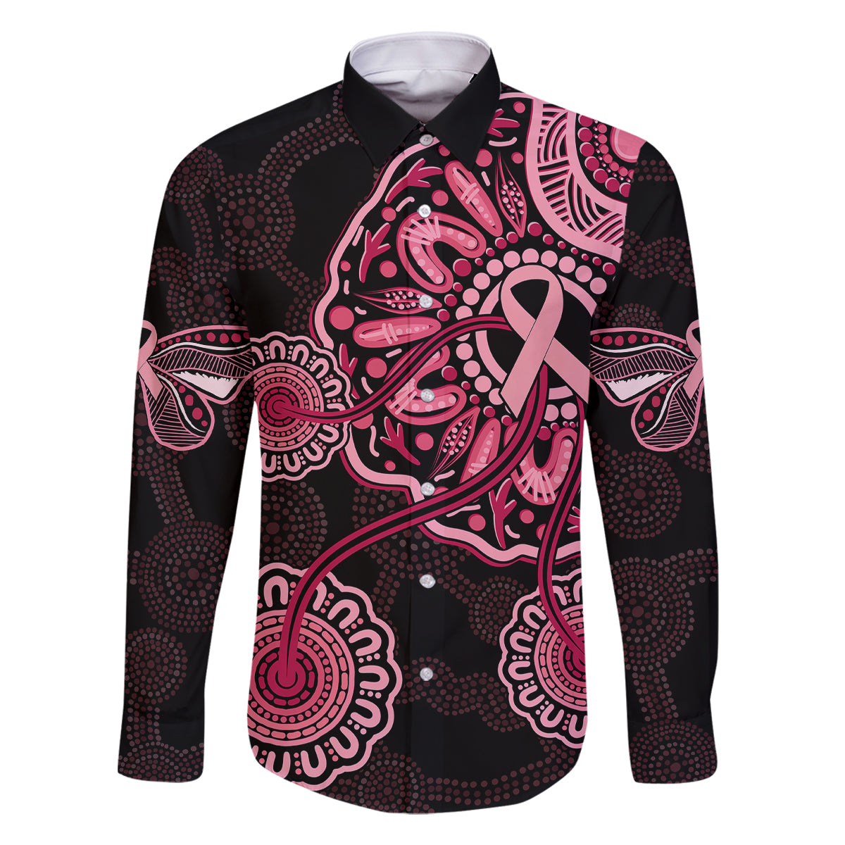australia-indigenous-family-matching-long-sleeve-bodycon-dress-and-hawaiian-shirt-breast-cancer-ribbon-aboriginal-art-black