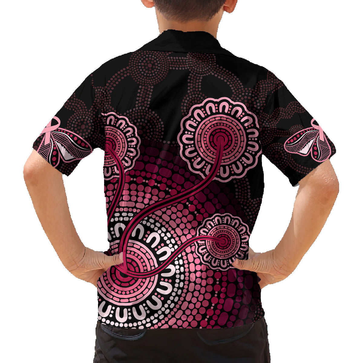 australia-indigenous-family-matching-mermaid-dress-and-hawaiian-shirt-breast-cancer-ribbon-aboriginal-art-black