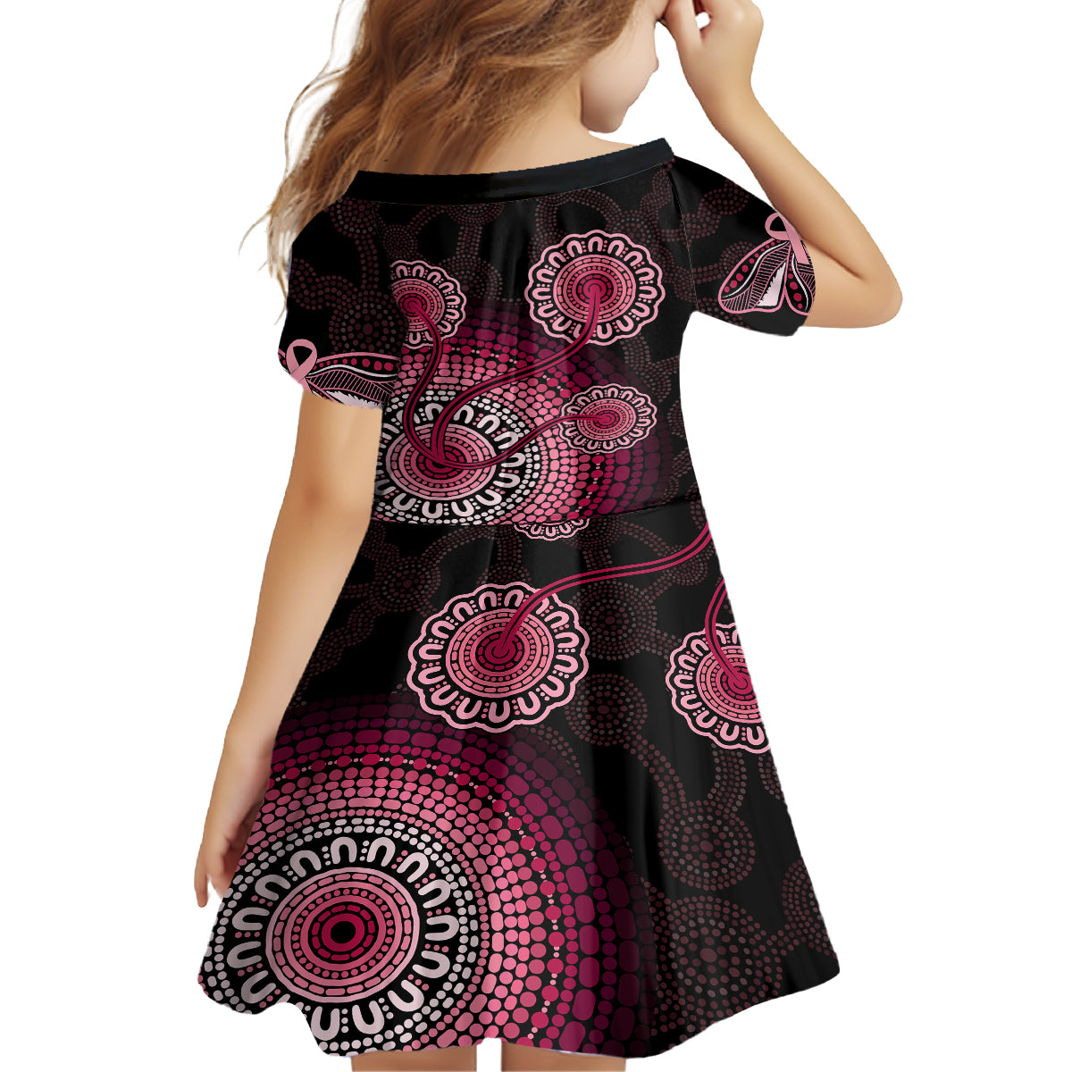 australia-indigenous-family-matching-mermaid-dress-and-hawaiian-shirt-breast-cancer-ribbon-aboriginal-art-black