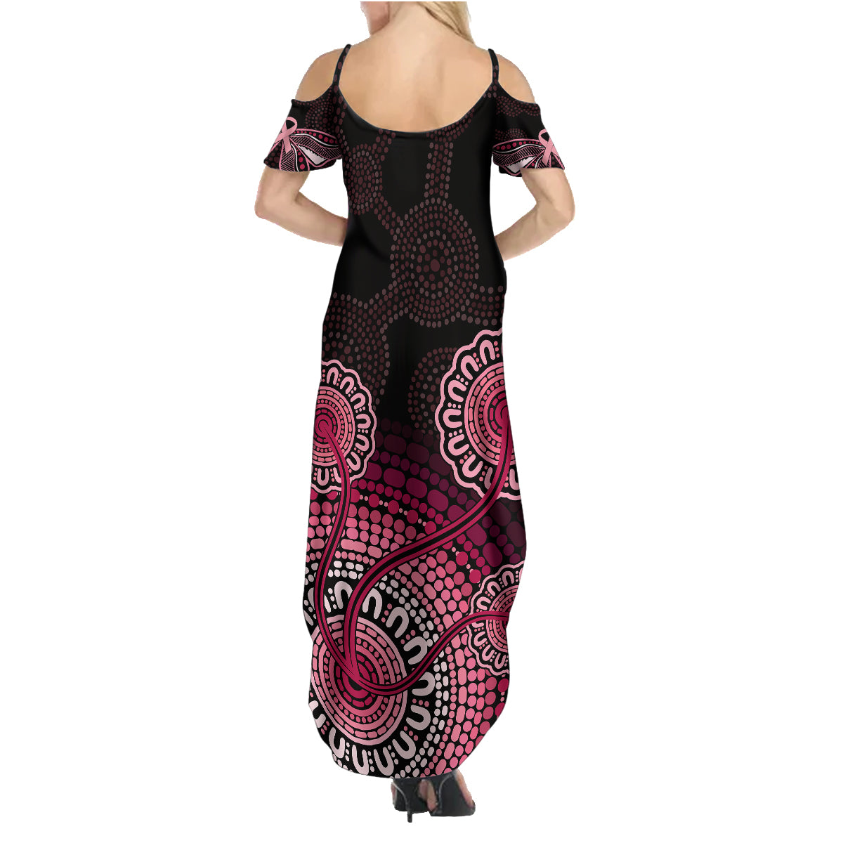 australia-indigenous-family-matching-summer-maxi-dress-and-hawaiian-shirt-breast-cancer-ribbon-aboriginal-art-black