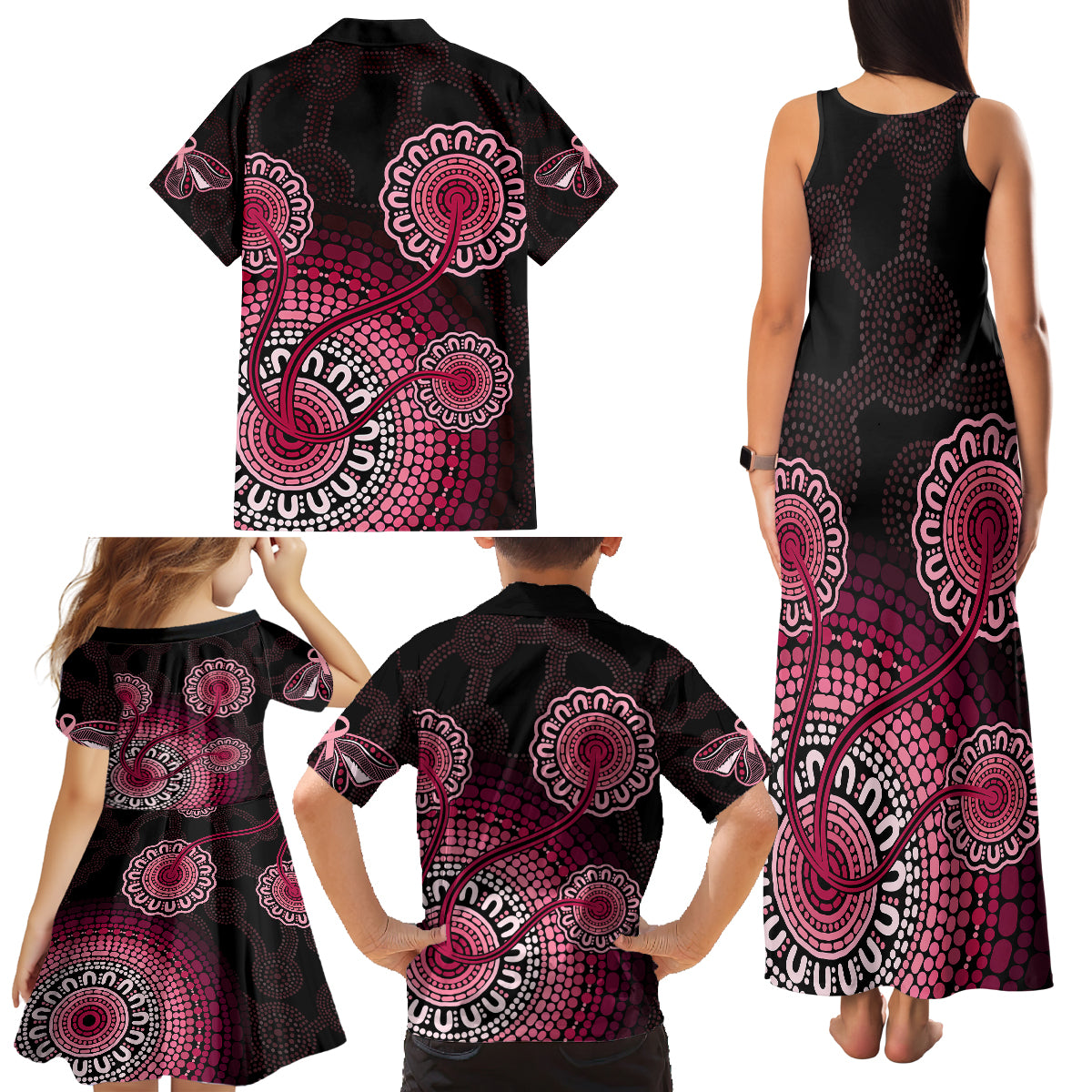 australia-indigenous-family-matching-tank-maxi-dress-and-hawaiian-shirt-breast-cancer-ribbon-aboriginal-art-black