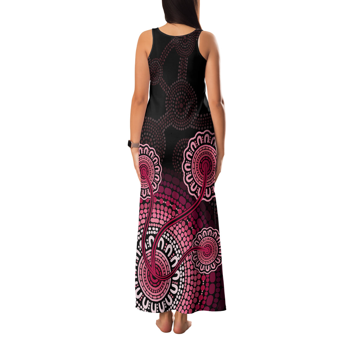 australia-indigenous-family-matching-tank-maxi-dress-and-hawaiian-shirt-breast-cancer-ribbon-aboriginal-art-black