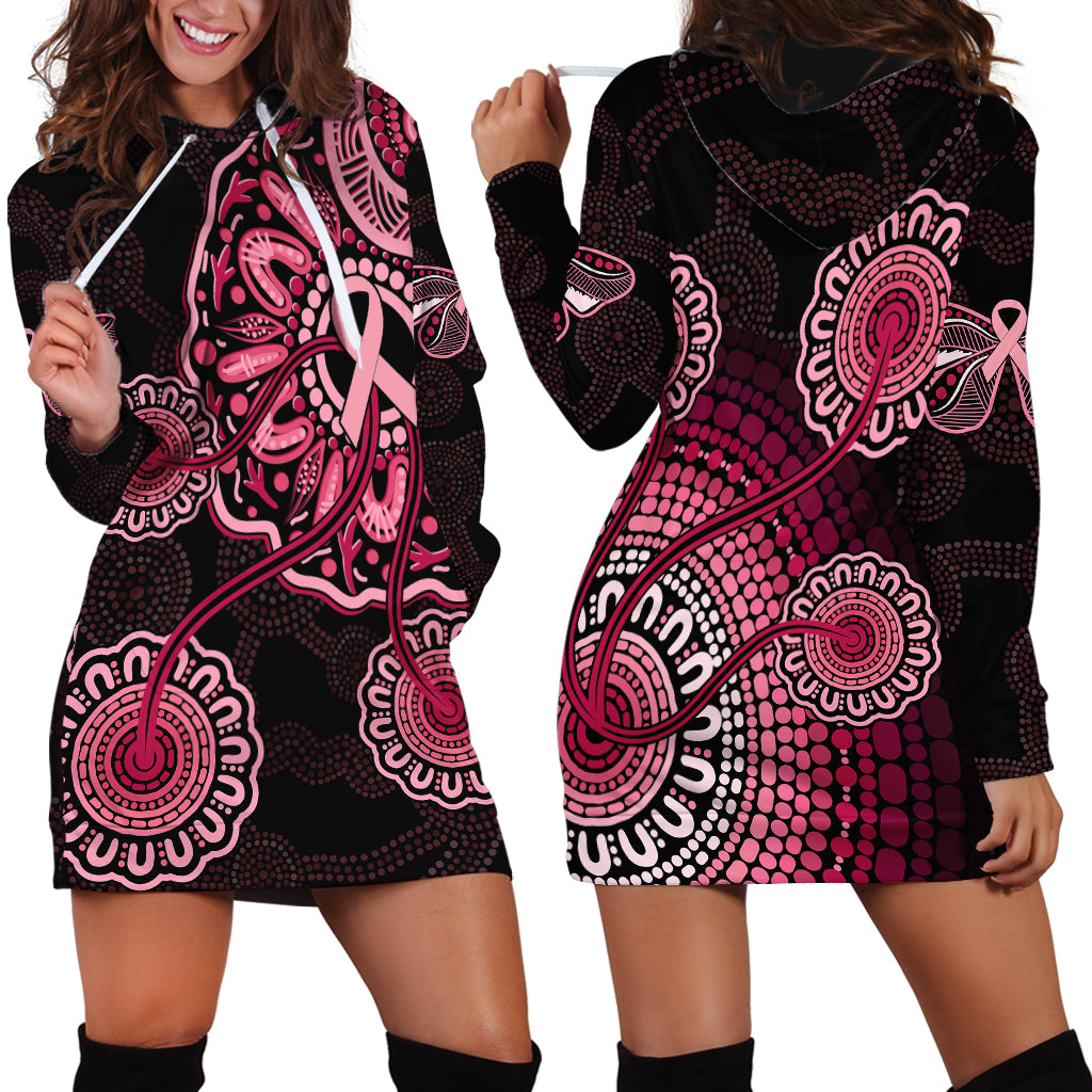 Australia Indigenous Hoodie Dress Breast Cancer Ribbon Aboriginal Art - Black - Vibe Hoodie Shop