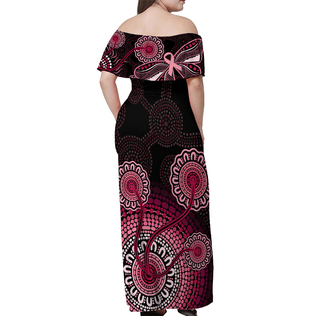 australia-indigenous-off-shoulder-maxi-dress-breast-cancer-ribbon-aboriginal-art-black