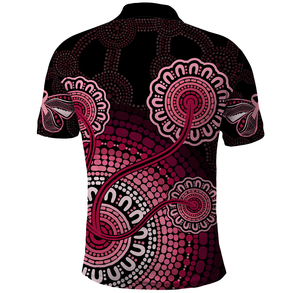 Australia Indigenous Polo Shirt Breast Cancer Ribbon Aboriginal Art - Black - Vibe Hoodie Shop