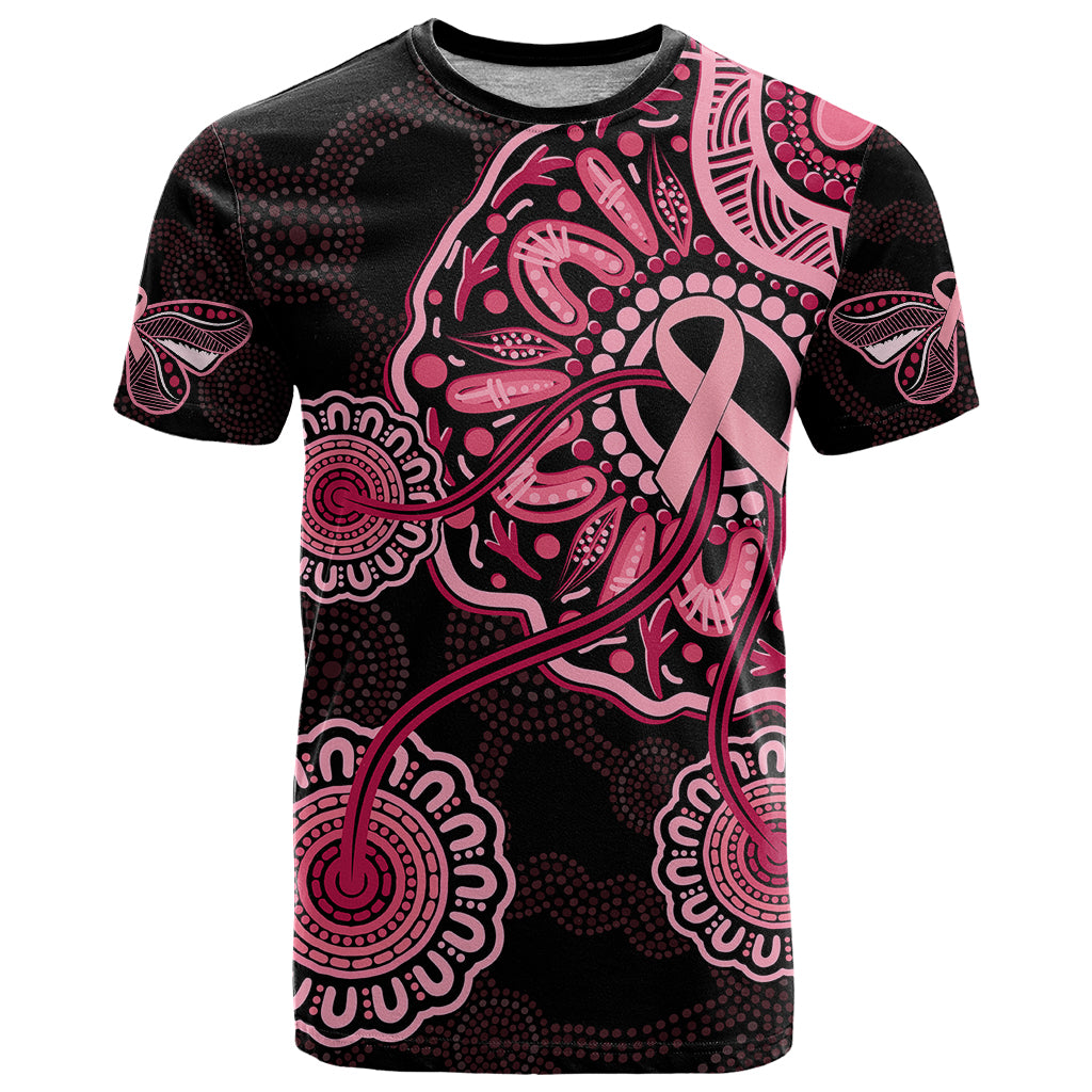 Australia Indigenous T Shirt Breast Cancer Ribbon Aboriginal Art - Black - Vibe Hoodie Shop