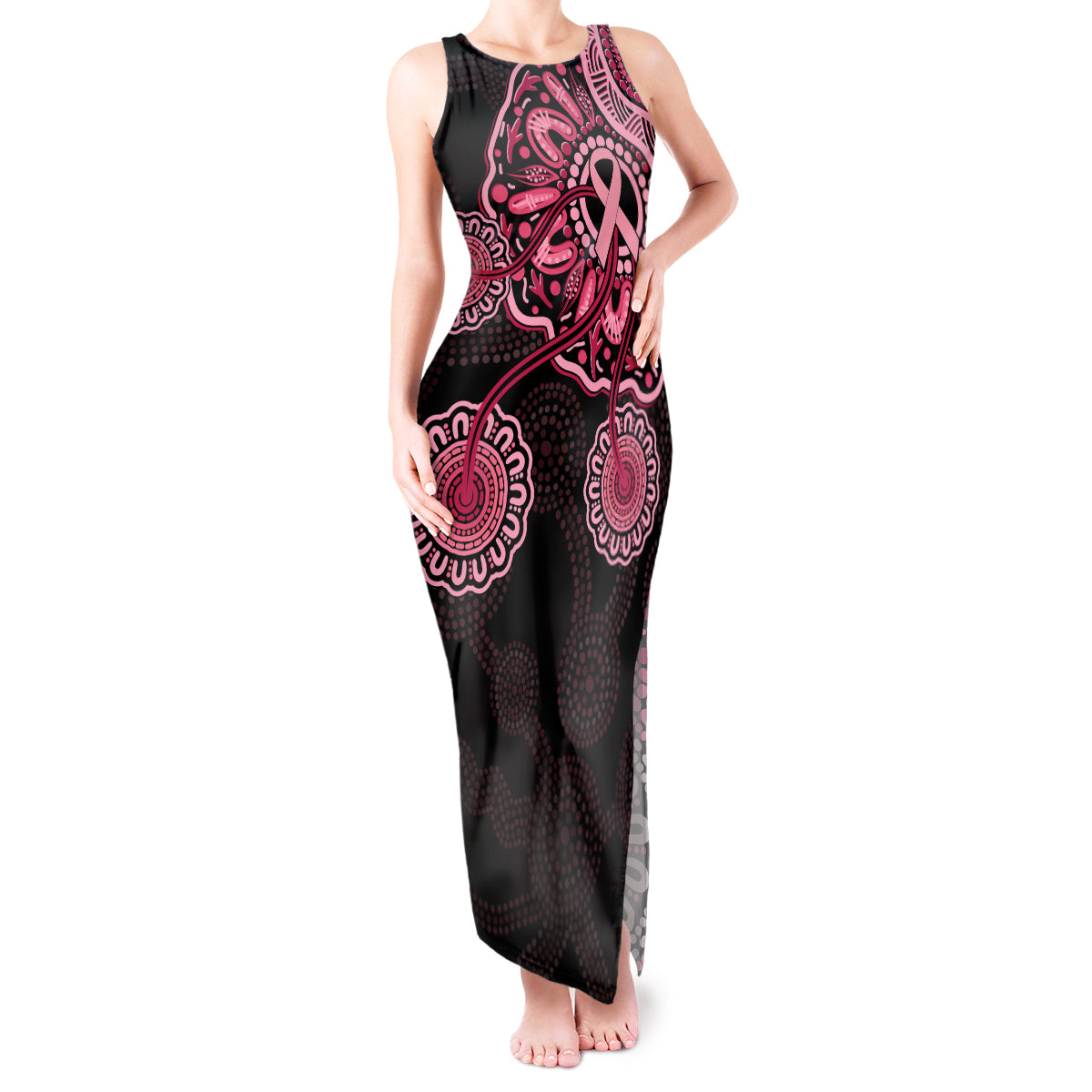 australia-indigenous-tank-maxi-dress-breast-cancer-ribbon-aboriginal-art-black