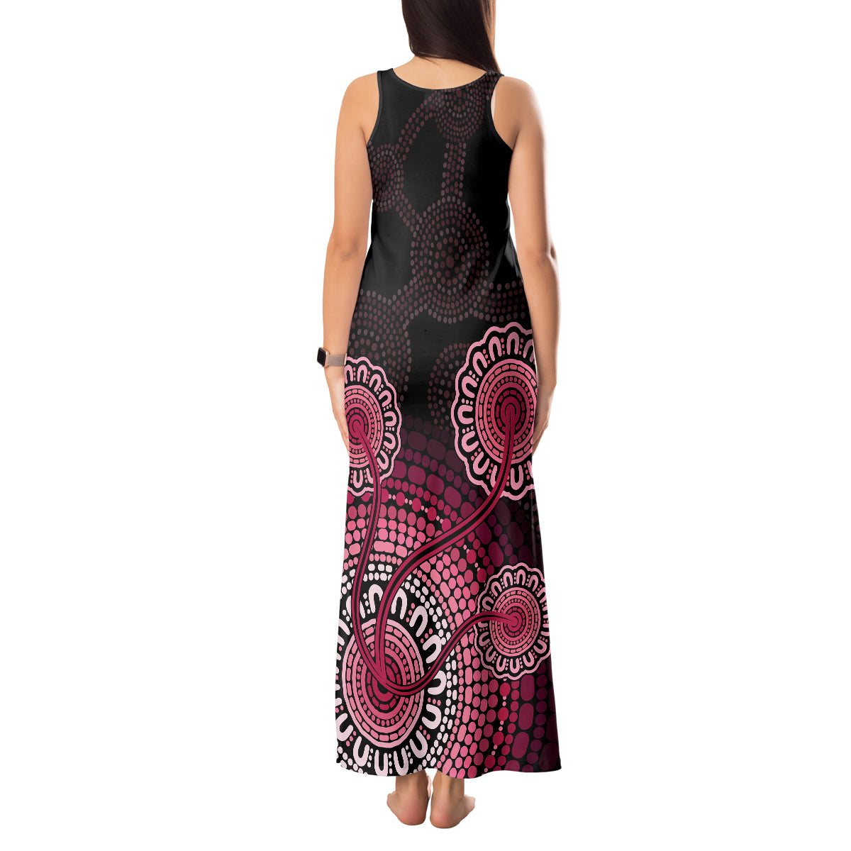 australia-indigenous-tank-maxi-dress-breast-cancer-ribbon-aboriginal-art-black