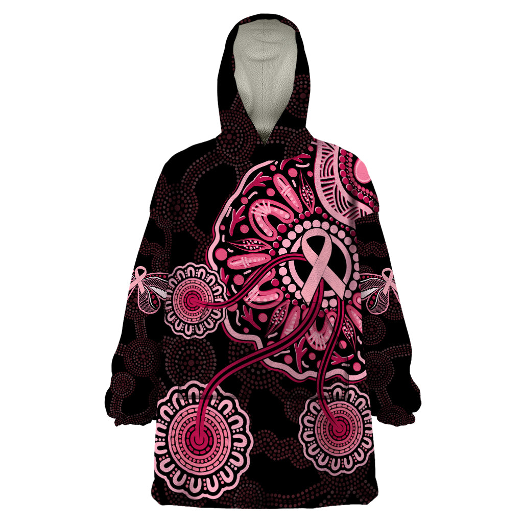 Australia Indigenous Wearable Blanket Hoodie Breast Cancer Ribbon Aboriginal Art - Black - Vibe Hoodie Shop