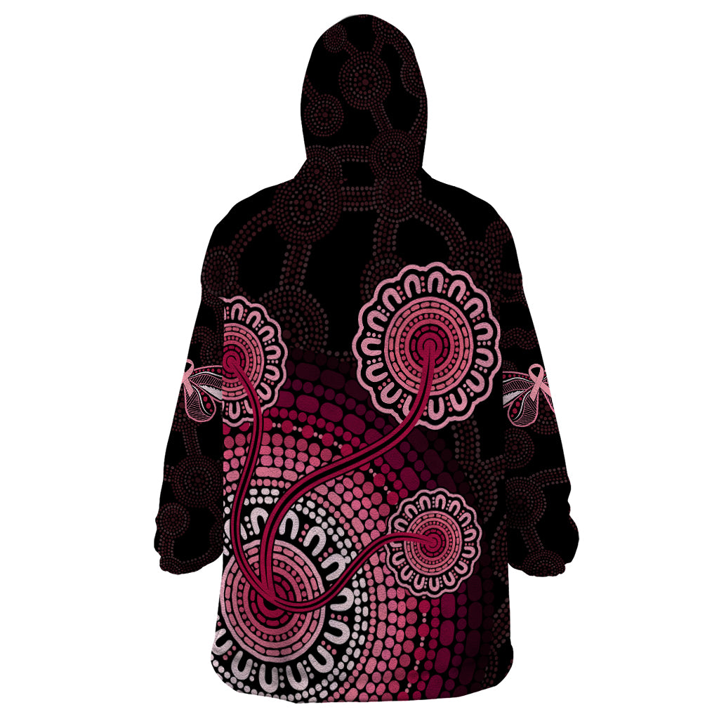 Australia Indigenous Wearable Blanket Hoodie Breast Cancer Ribbon Aboriginal Art - Black - Vibe Hoodie Shop