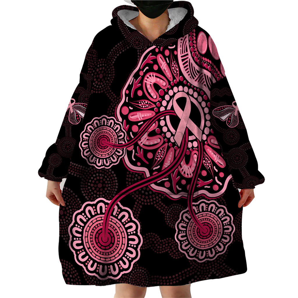 Australia Indigenous Wearable Blanket Hoodie Breast Cancer Ribbon Aboriginal Art - Black - Vibe Hoodie Shop