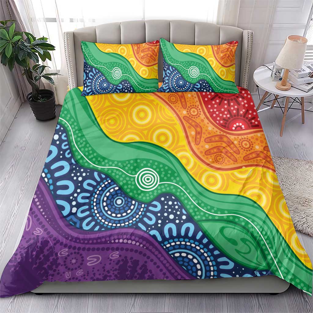 Australia First Nation LGBTQ+ Bedding Set Aboriginal Rainbow Flag - Vibe Hoodie Shop