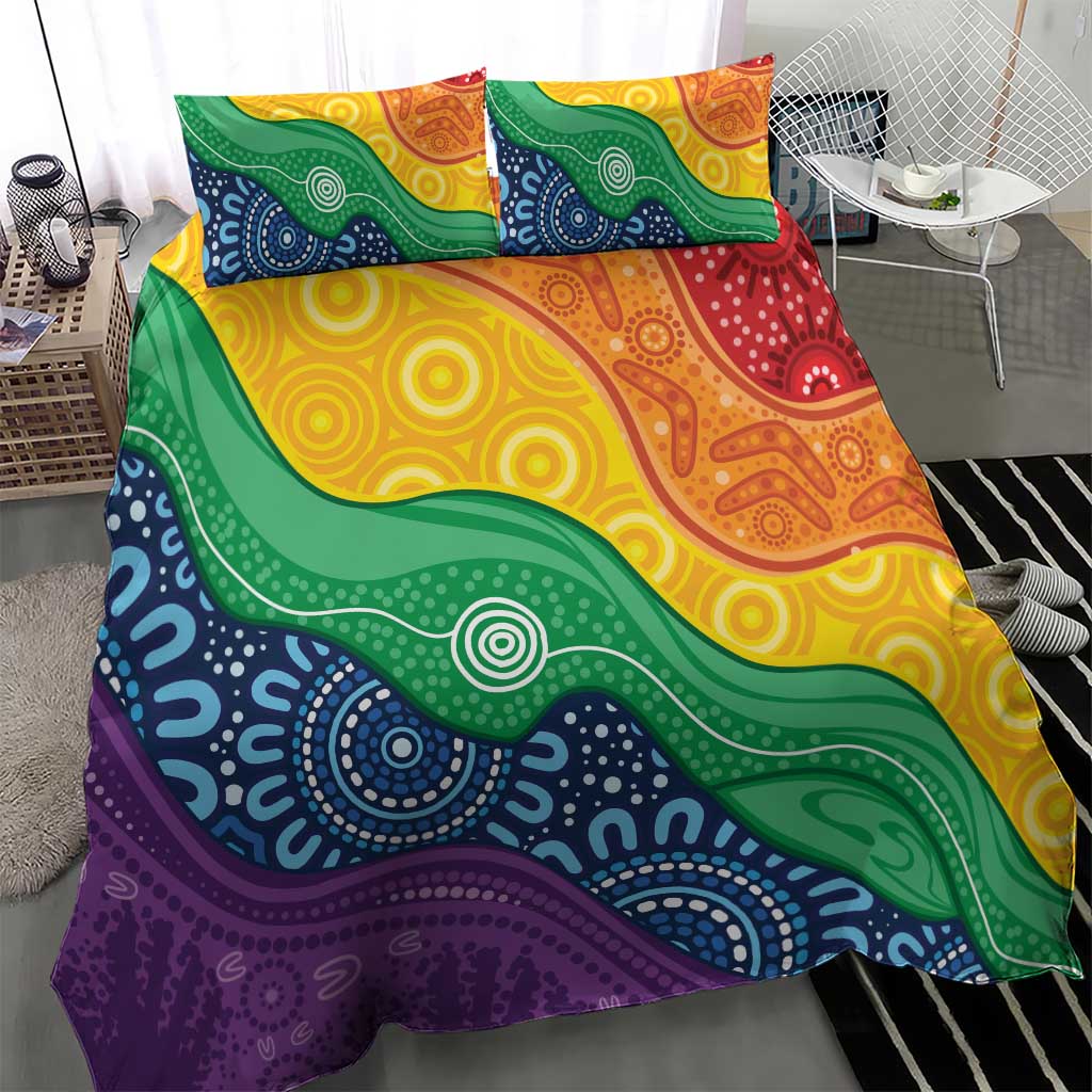 Australia First Nation LGBTQ+ Bedding Set Aboriginal Rainbow Flag - Vibe Hoodie Shop