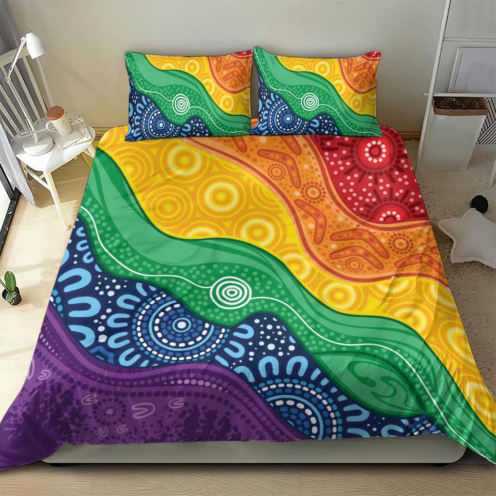Australia First Nation LGBTQ+ Bedding Set Aboriginal Rainbow Flag - Vibe Hoodie Shop