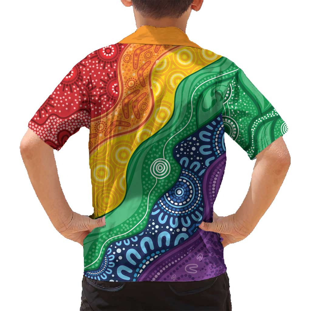 Australia First Nation LGBTQ+ Family Matching Long Sleeve Bodycon Dress and Hawaiian Shirt Aboriginal Rainbow Flag