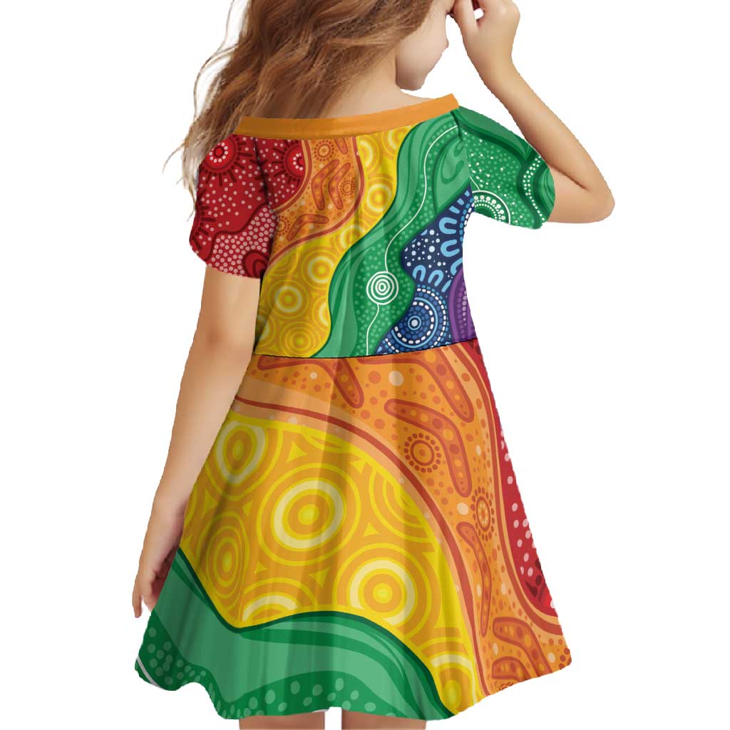 Australia First Nation LGBTQ+ Family Matching Long Sleeve Bodycon Dress and Hawaiian Shirt Aboriginal Rainbow Flag