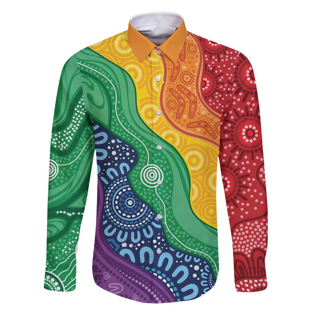 Australia First Nation LGBTQ+ Family Matching Long Sleeve Bodycon Dress and Hawaiian Shirt Aboriginal Rainbow Flag