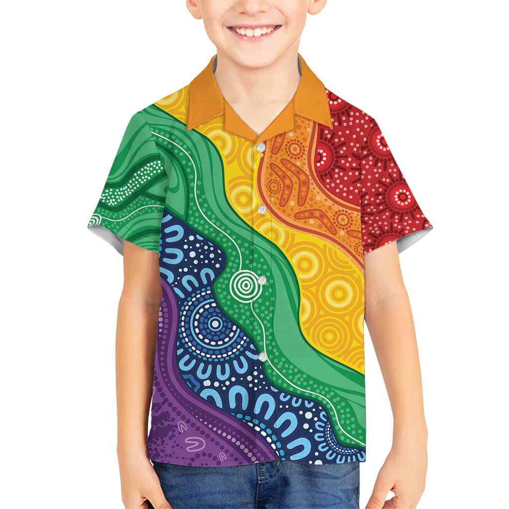 Australia First Nation LGBTQ+ Family Matching Long Sleeve Bodycon Dress and Hawaiian Shirt Aboriginal Rainbow Flag