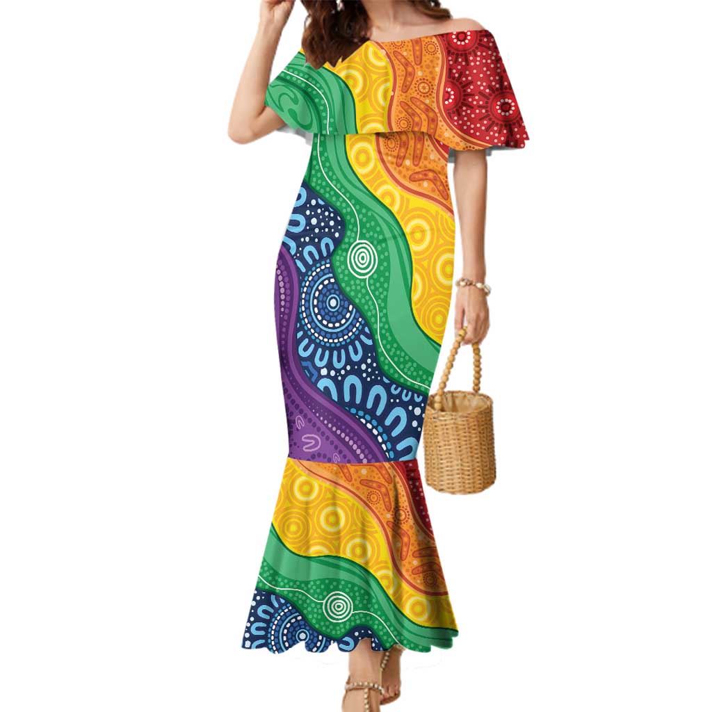 Australia First Nation LGBTQ+ Family Matching Mermaid Dress and Hawaiian Shirt Aboriginal Rainbow Flag