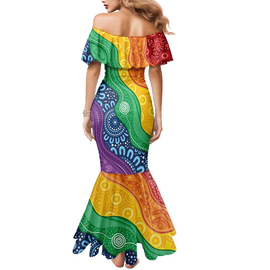 Australia First Nation LGBTQ+ Family Matching Mermaid Dress and Hawaiian Shirt Aboriginal Rainbow Flag