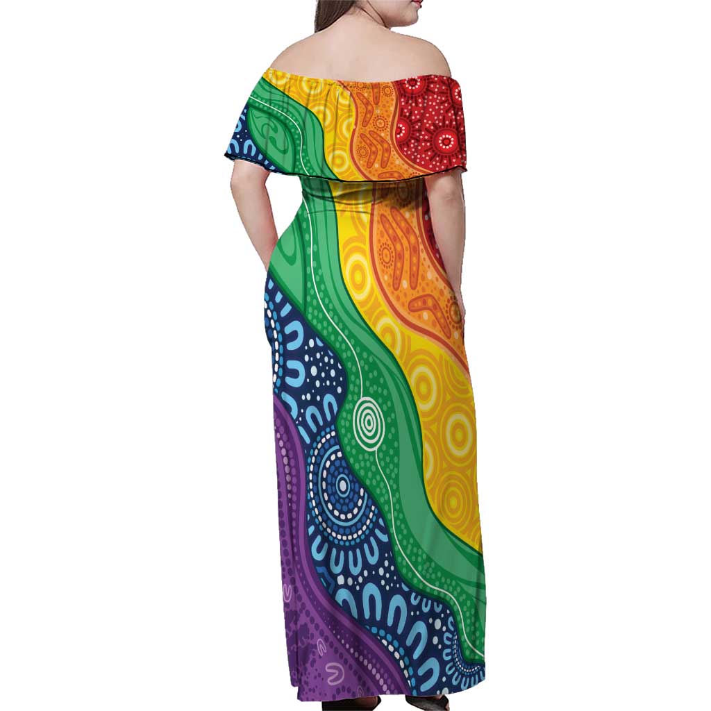 Australia First Nation LGBTQ+ Family Matching Off Shoulder Maxi Dress and Hawaiian Shirt Aboriginal Rainbow Flag