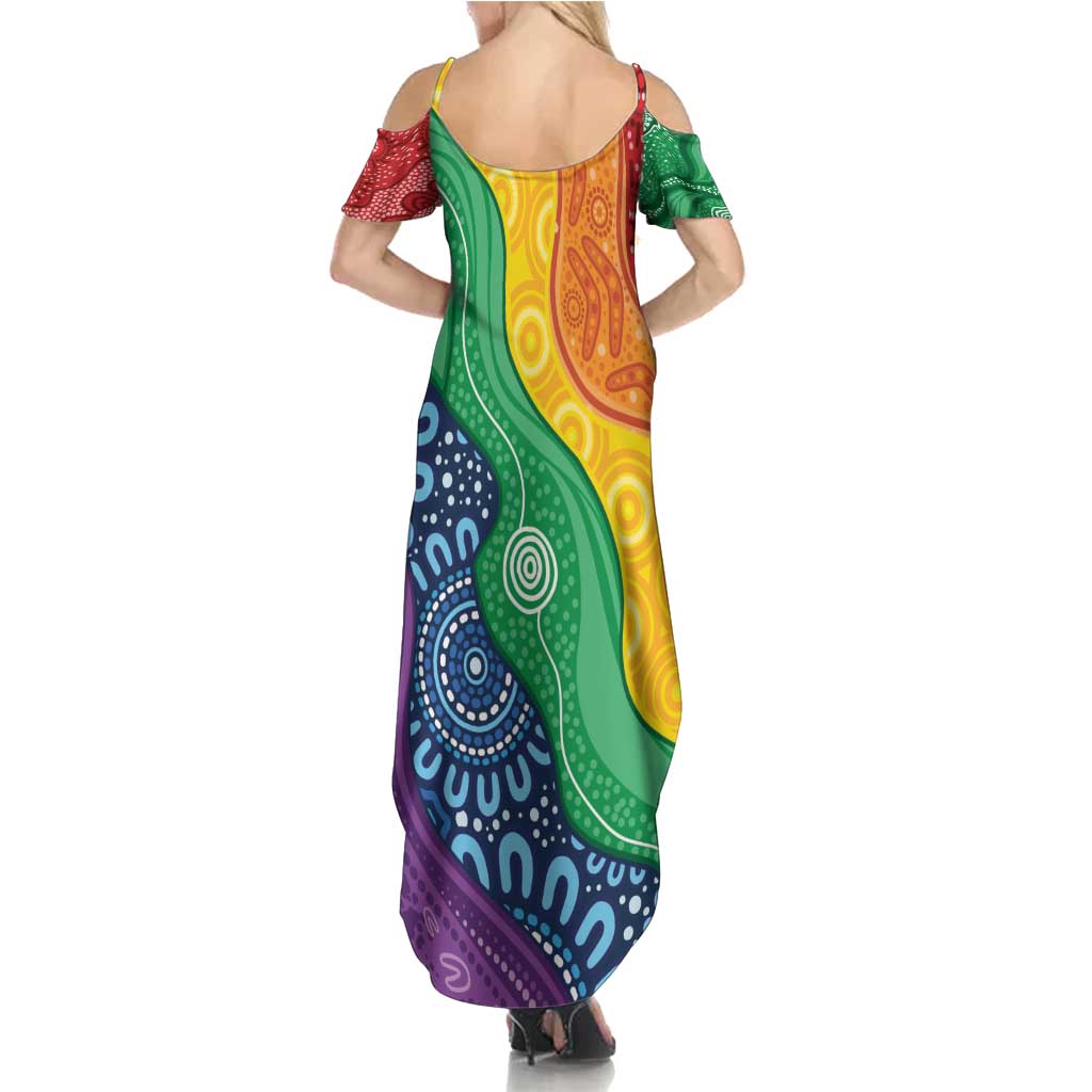 Australia First Nation LGBTQ+ Family Matching Summer Maxi Dress and Hawaiian Shirt Aboriginal Rainbow Flag