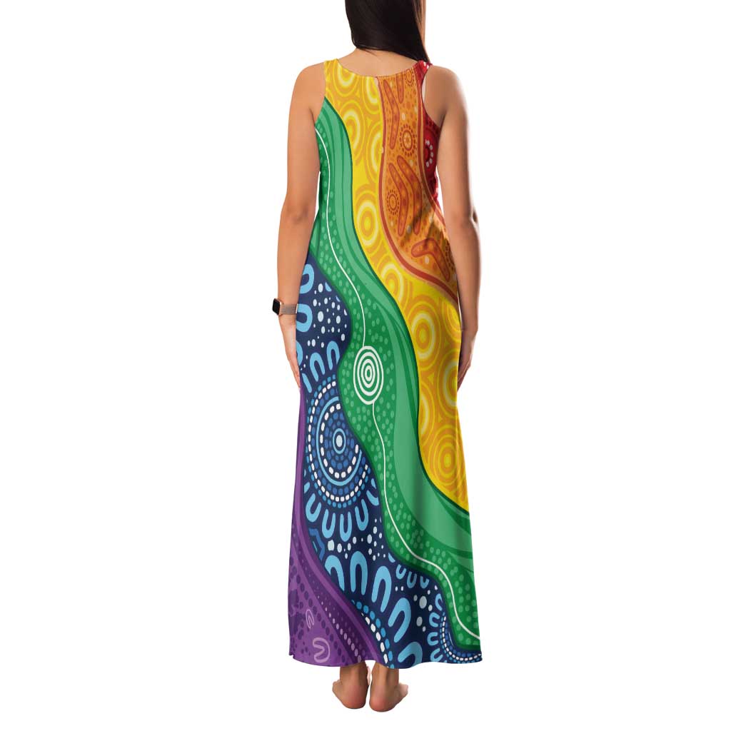 Australia First Nation LGBTQ+ Family Matching Tank Maxi Dress and Hawaiian Shirt Aboriginal Rainbow Flag