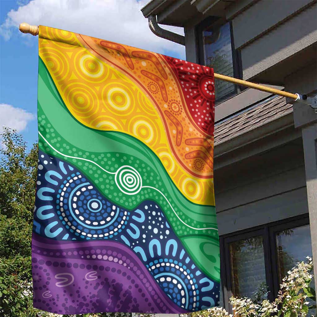 Australia First Nation LGBTQ+ Garden Flag Aboriginal Rainbow Flag - Vibe Hoodie Shop