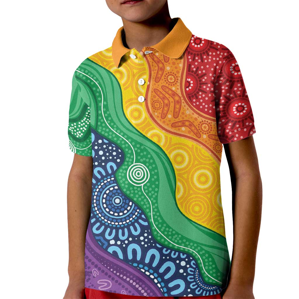 Australia First Nation LGBTQ+ Kid Polo Shirt Aboriginal Rainbow Flag - Vibe Hoodie Shop