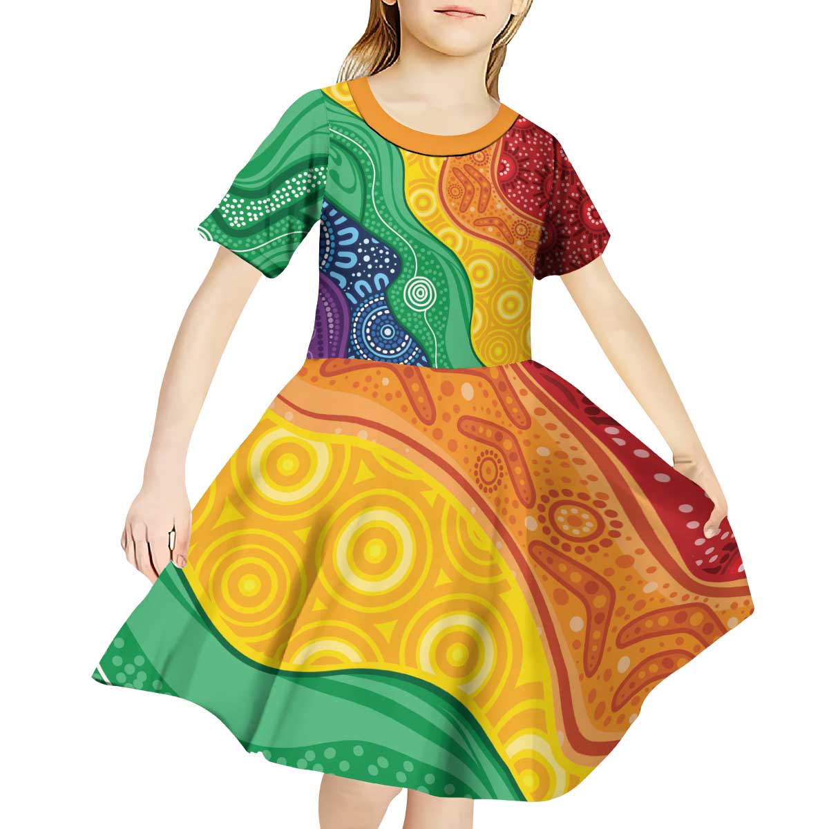 Australia First Nation LGBTQ+ Kid Short Sleeve Dress Aboriginal Rainbow Flag - Vibe Hoodie Shop