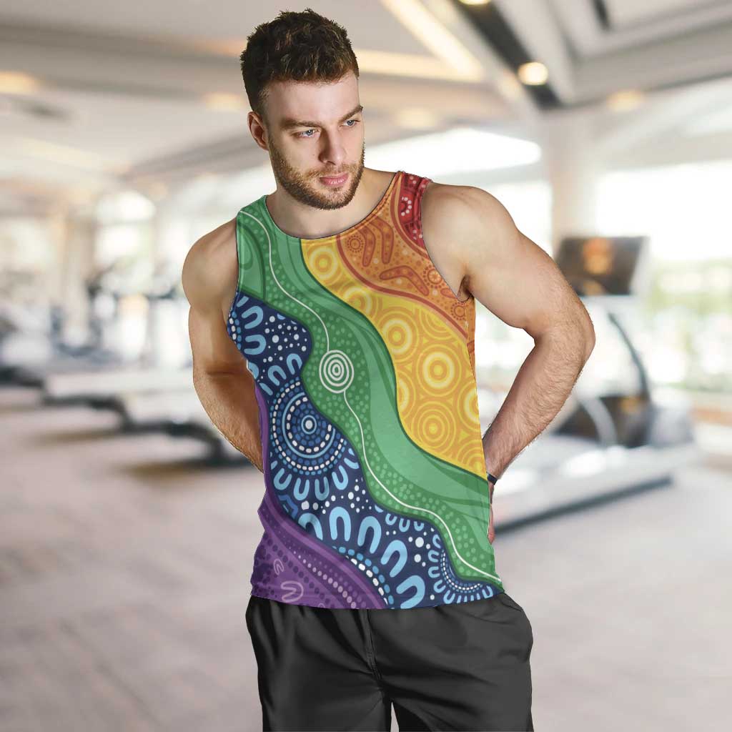 Australia First Nation LGBTQ+ Men Tank Top Aboriginal Rainbow Flag - Vibe Hoodie Shop