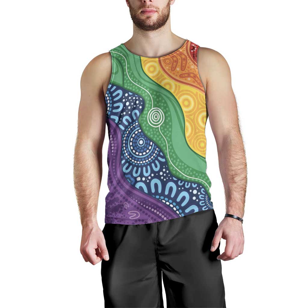 Australia First Nation LGBTQ+ Men Tank Top Aboriginal Rainbow Flag - Vibe Hoodie Shop