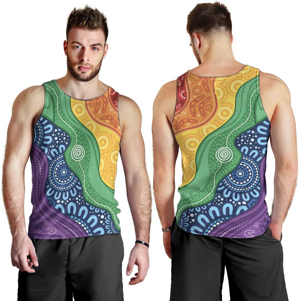 Australia First Nation LGBTQ+ Men Tank Top Aboriginal Rainbow Flag - Vibe Hoodie Shop