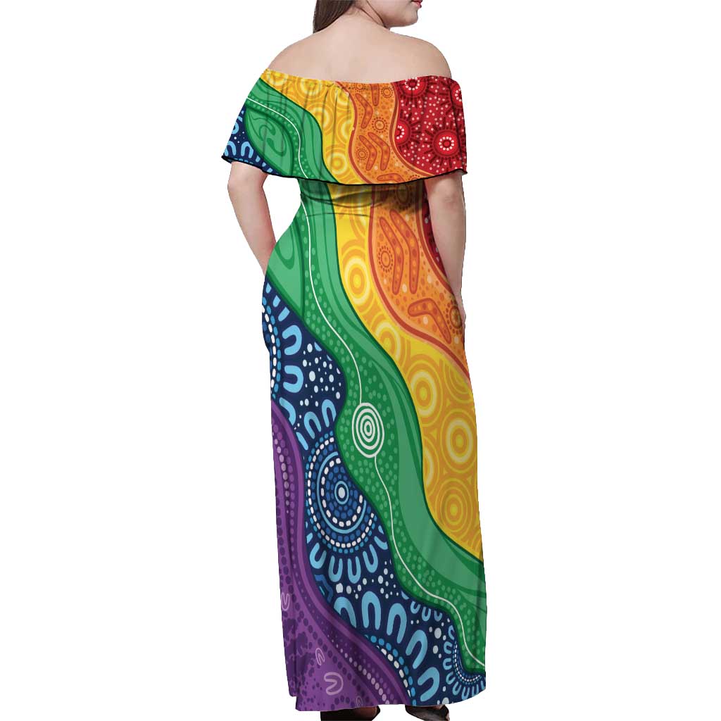 Australia First Nation LGBTQ+ Off Shoulder Maxi Dress Aboriginal Rainbow Flag