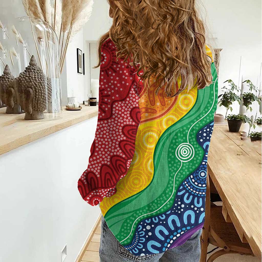 Australia First Nation LGBTQ+ Women Casual Shirt Aboriginal Rainbow Flag - Vibe Hoodie Shop
