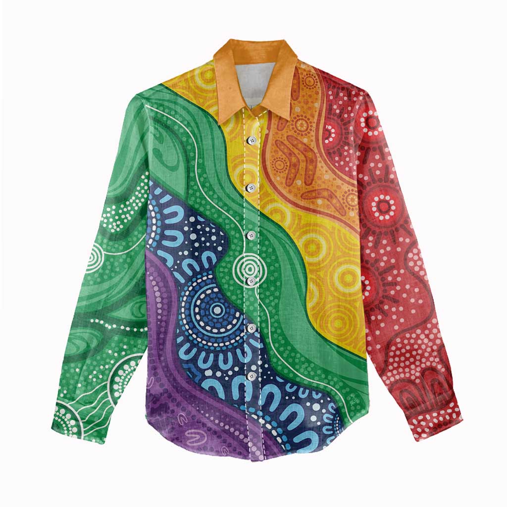 Australia First Nation LGBTQ+ Women Casual Shirt Aboriginal Rainbow Flag - Vibe Hoodie Shop
