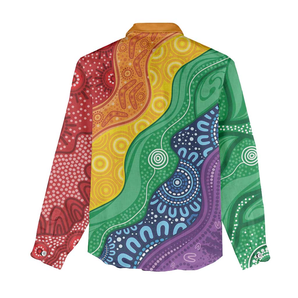 Australia First Nation LGBTQ+ Women Casual Shirt Aboriginal Rainbow Flag - Vibe Hoodie Shop