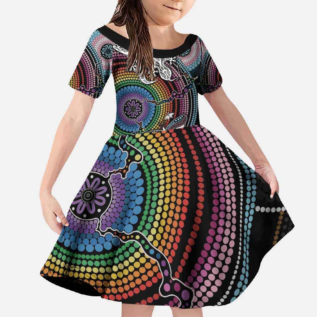 Sydney Pride Aboriginal Family Matching Long Sleeve Bodycon Dress and Hawaiian Shirt Free To Be