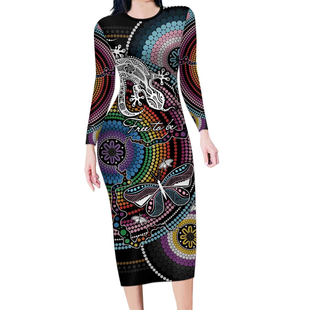 Sydney Pride Aboriginal Family Matching Long Sleeve Bodycon Dress and Hawaiian Shirt Free To Be