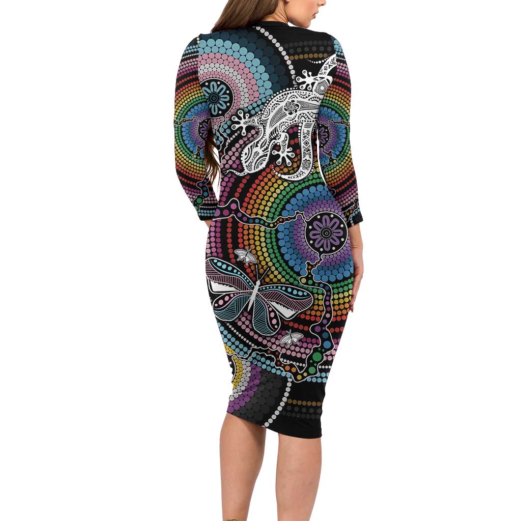 Sydney Pride Aboriginal Family Matching Long Sleeve Bodycon Dress and Hawaiian Shirt Free To Be