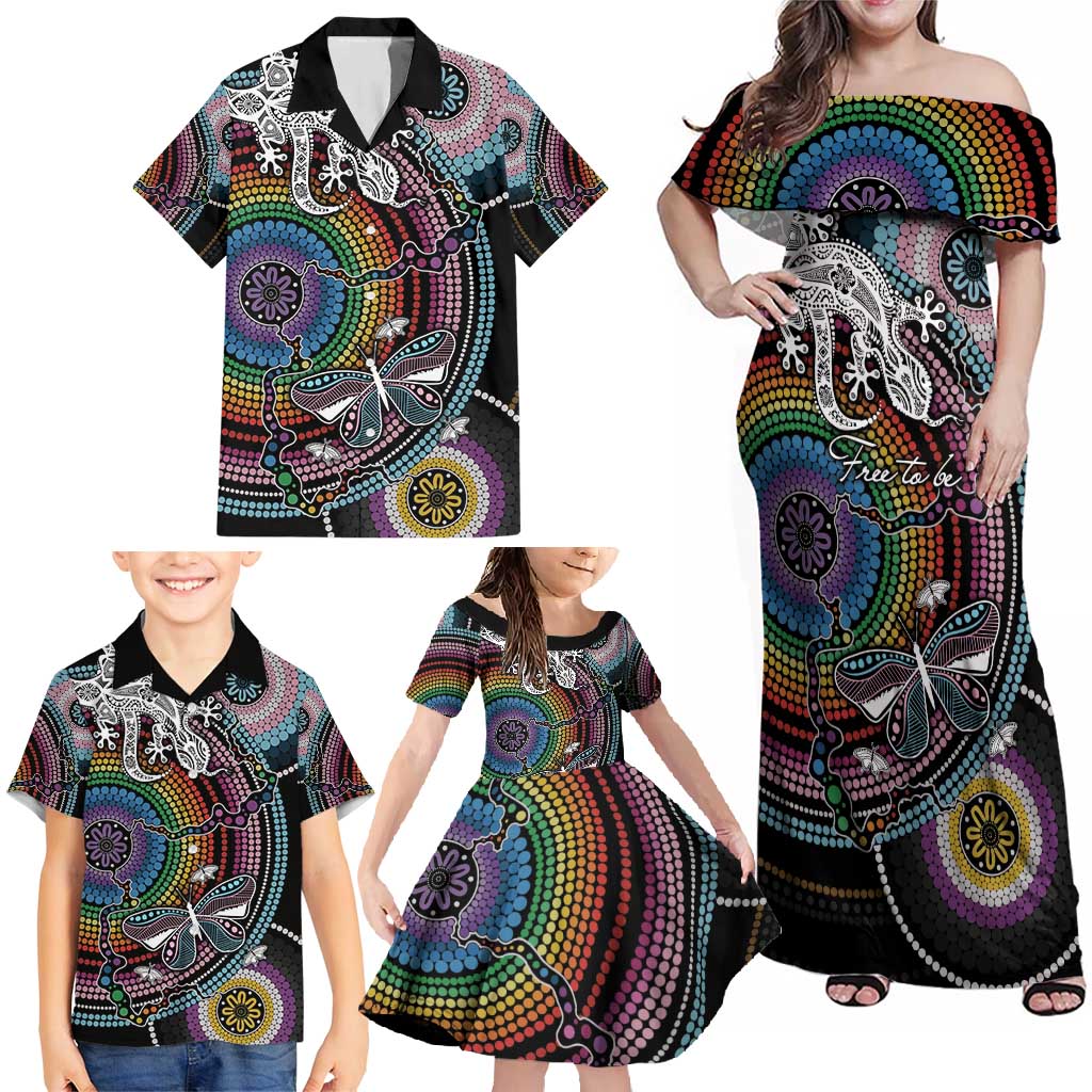 Sydney Pride Aboriginal Family Matching Off Shoulder Maxi Dress and Hawaiian Shirt Free To Be