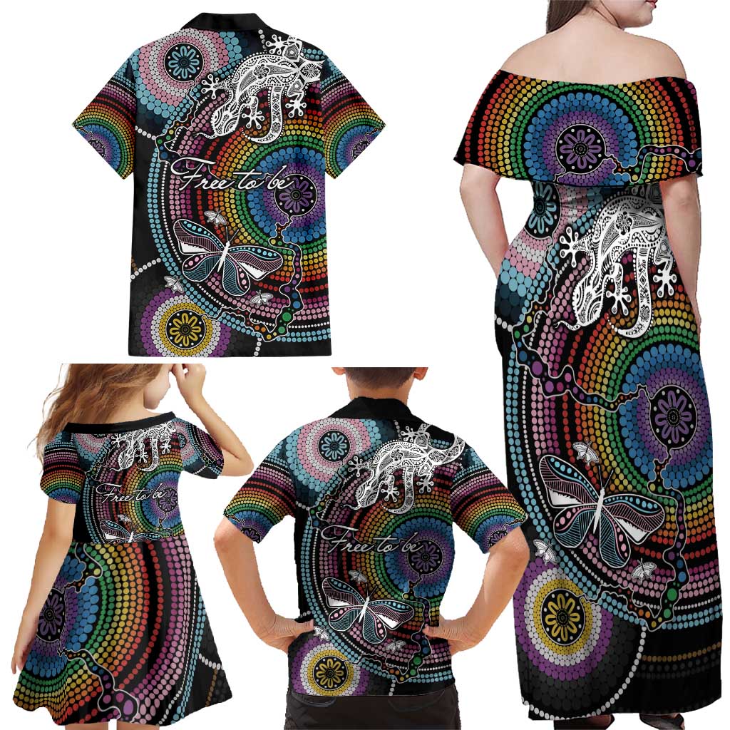 Sydney Pride Aboriginal Family Matching Off Shoulder Maxi Dress and Hawaiian Shirt Free To Be