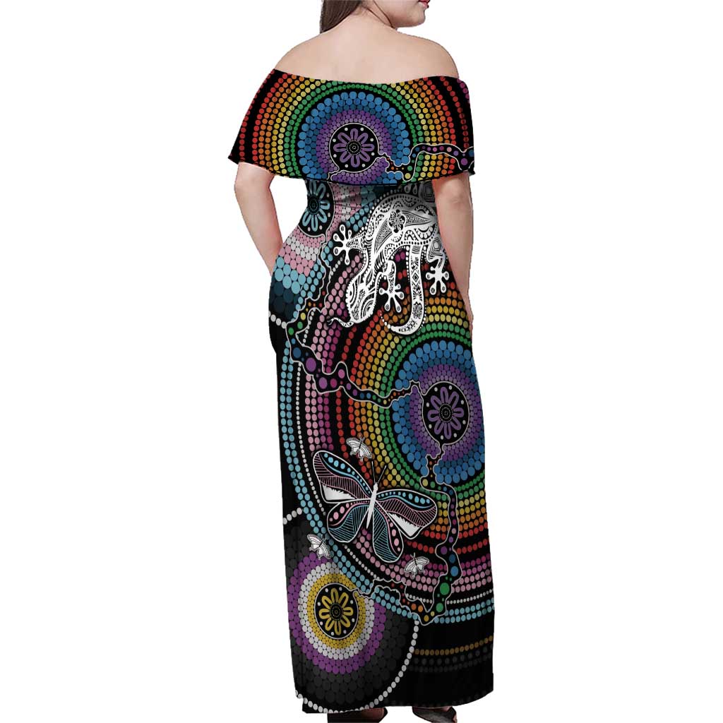 Sydney Pride Aboriginal Family Matching Off Shoulder Maxi Dress and Hawaiian Shirt Free To Be