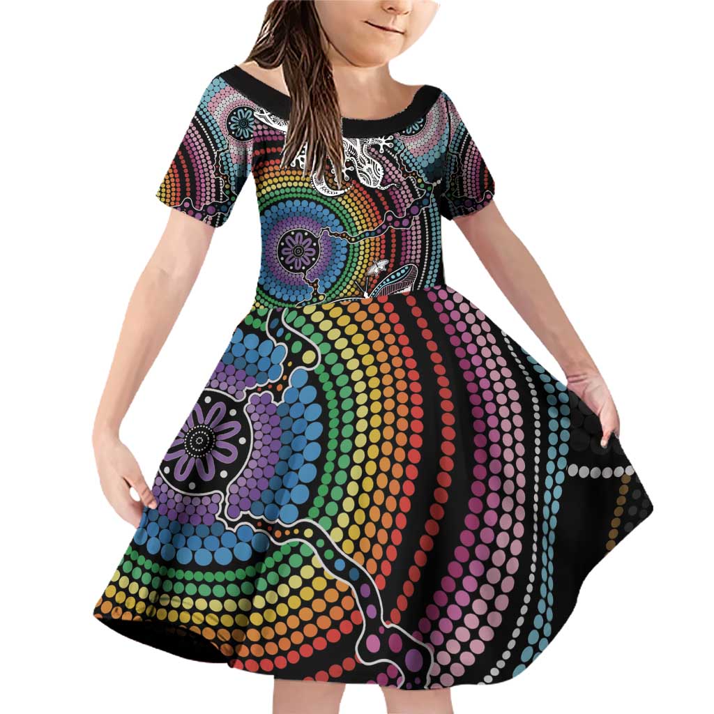 Sydney Pride Aboriginal Family Matching Off Shoulder Short Dress and Hawaiian Shirt Free To Be