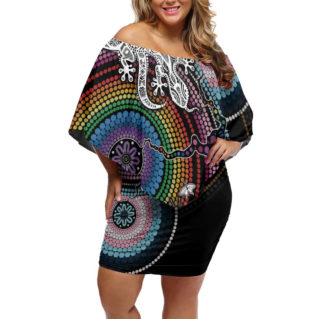 Sydney Pride Aboriginal Family Matching Off Shoulder Short Dress and Hawaiian Shirt Free To Be