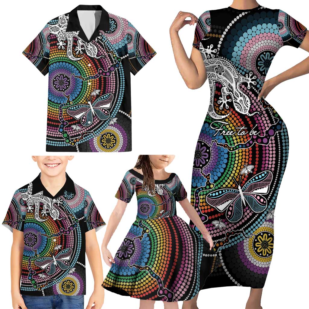 Sydney Pride Aboriginal Family Matching Short Sleeve Bodycon Dress and Hawaiian Shirt Free To Be